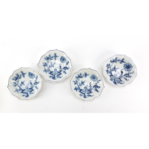 462 - Eight Meissen coffee cups and saucers, hand painted in the Blue Onion pattern, crossed sword marks t... 