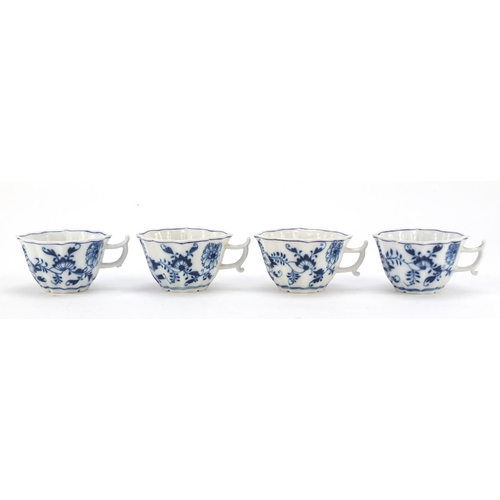 462 - Eight Meissen coffee cups and saucers, hand painted in the Blue Onion pattern, crossed sword marks t... 