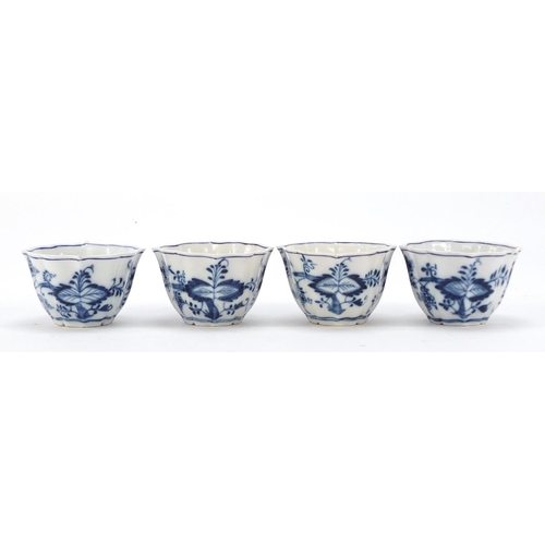 462 - Eight Meissen coffee cups and saucers, hand painted in the Blue Onion pattern, crossed sword marks t... 