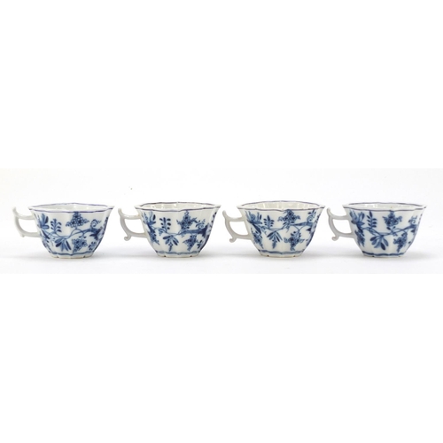 462 - Eight Meissen coffee cups and saucers, hand painted in the Blue Onion pattern, crossed sword marks t... 