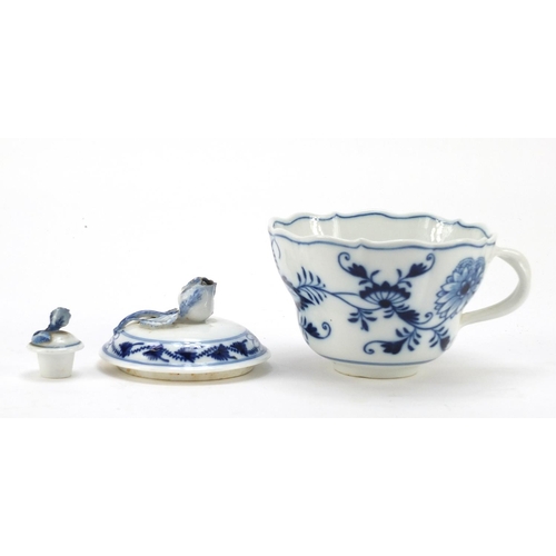 463 - Meissen porcelain comprising oversized cup, milk bowl, sugar bowl, flower vase and two lids, each ha... 