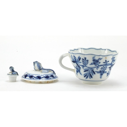 463 - Meissen porcelain comprising oversized cup, milk bowl, sugar bowl, flower vase and two lids, each ha... 