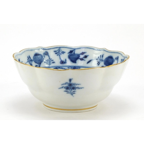 460 - Meissen pierced plate and a fluted sugar bowl, each hand painted in the Blue Onion pattern, crossed ... 