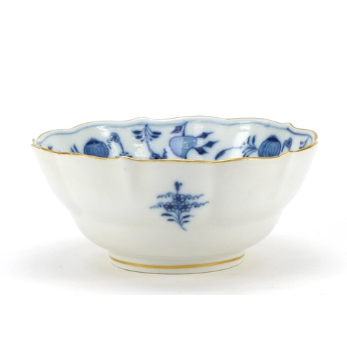 460 - Meissen pierced plate and a fluted sugar bowl, each hand painted in the Blue Onion pattern, crossed ... 