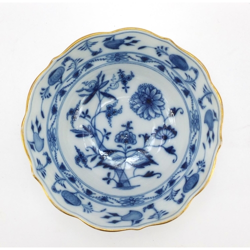 460 - Meissen pierced plate and a fluted sugar bowl, each hand painted in the Blue Onion pattern, crossed ... 