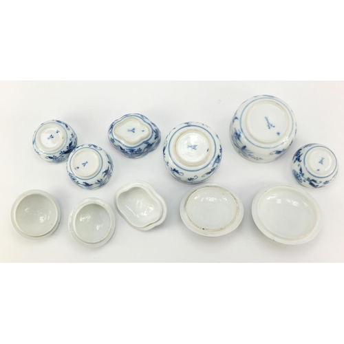 458 - Five Meissen sugar bowls with floral knopped lids and a open sugar bowl, each hand painted with the ... 