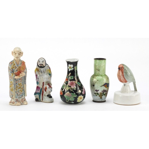 1549 - China and metalware including a Japanese cloisonné vase, Japanese Satsuma figure and a Rye bird, the... 