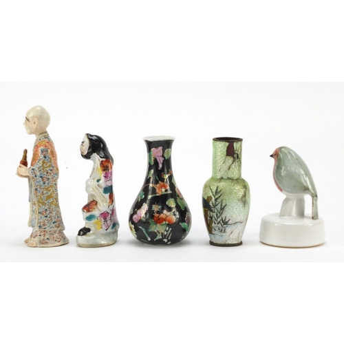 1549 - China and metalware including a Japanese cloisonné vase, Japanese Satsuma figure and a Rye bird, the... 