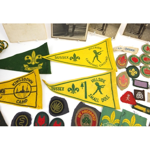 600 - Collection of vintage Boy Scouts and Girl Guides memorabilia including cloth patches, photographs, s... 