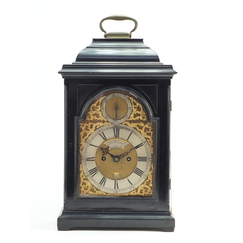 32 - George III ebonised twin fusée repeating bracket clock striking on a bell by Thomas Wagstaffe of Lon... 