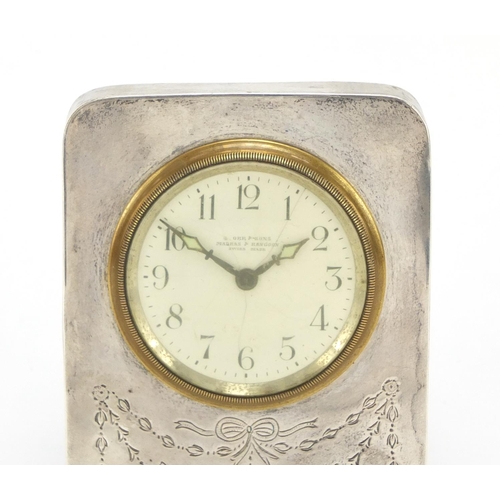 211 - British Military interest silver desk clock with Orr & Sons movement, the case engraved Presented to... 