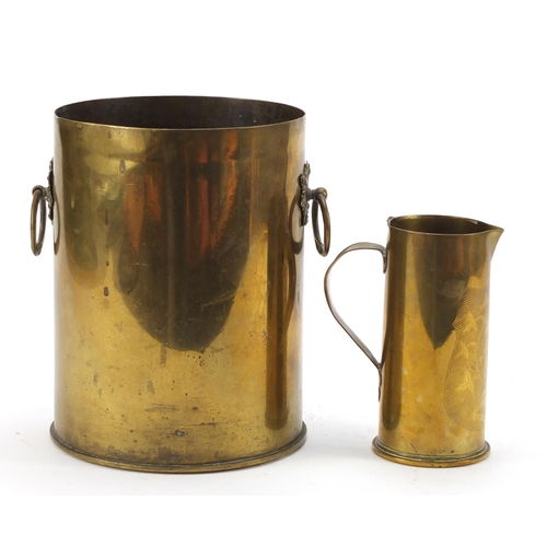 911 - British military World War I trench art champagne bucket and a jug, the largest 21cm high
