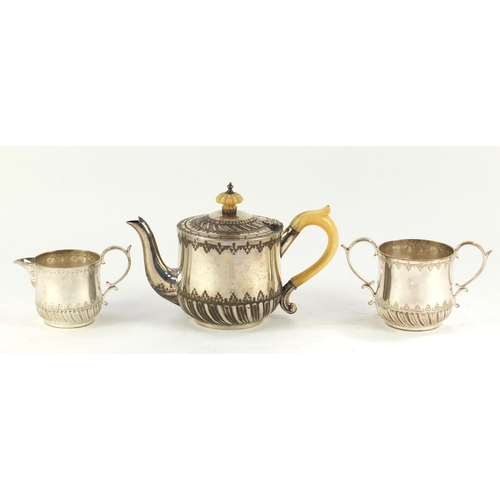 81 - Victorian silver tea for one tea service by Mappin & Webb, the teapot with ivory handle and knopp, S... 