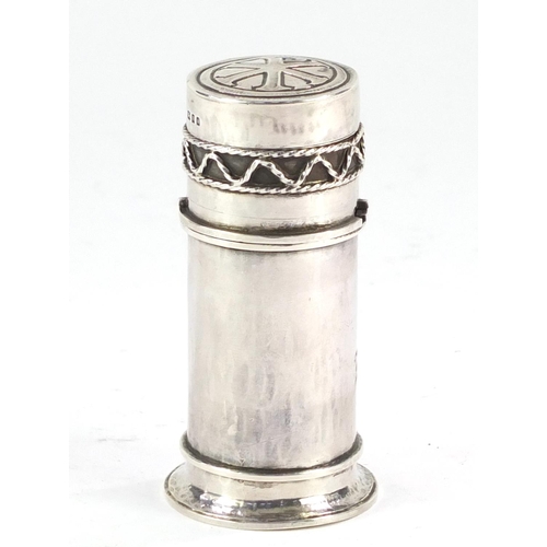 85 - Gothic Revival silver communion cylindrical oil stock, by Greenwood & Watts, London 1865, 8.5cm high... 