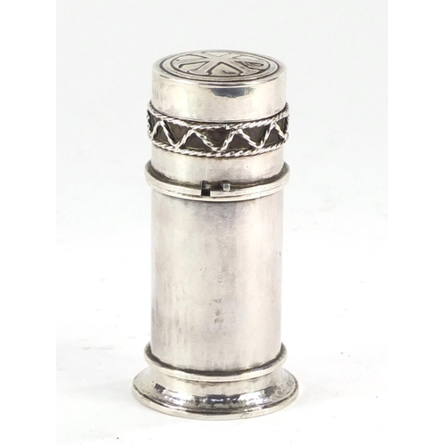 85 - Gothic Revival silver communion cylindrical oil stock, by Greenwood & Watts, London 1865, 8.5cm high... 