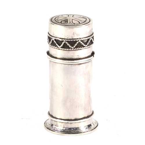 85 - Gothic Revival silver communion cylindrical oil stock, by Greenwood & Watts, London 1865, 8.5cm high... 