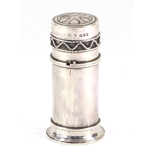 85 - Gothic Revival silver communion cylindrical oil stock, by Greenwood & Watts, London 1865, 8.5cm high... 