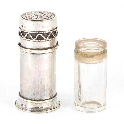 85 - Gothic Revival silver communion cylindrical oil stock, by Greenwood & Watts, London 1865, 8.5cm high... 