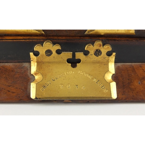 342 - Victorian burr walnut Betjemann's patent self closing book slide with gilt brass mounts and Wedgwood... 