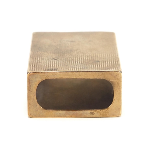 338 - 9ct gold matchbox holder with engine turned decoration by Asprey & Co, Chester 1920, 6cm wide, 31.4g