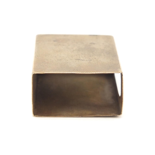 338 - 9ct gold matchbox holder with engine turned decoration by Asprey & Co, Chester 1920, 6cm wide, 31.4g