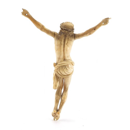 502 - Antique carved ivory Corpus Christi, 21cm high