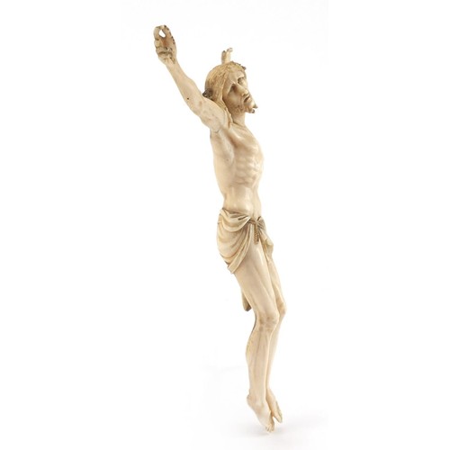 502 - Antique carved ivory Corpus Christi, 21cm high