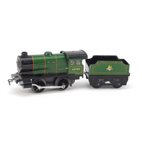 893 - Hornby O gauge tinplate clockwork locomotive with tender numbered 45746
