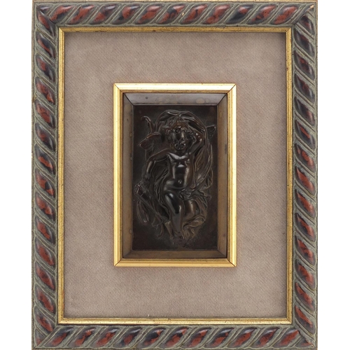 330 - 19th century French Bois Durci plaque of Putti, mounted and framed, 12.5cm x 8cm