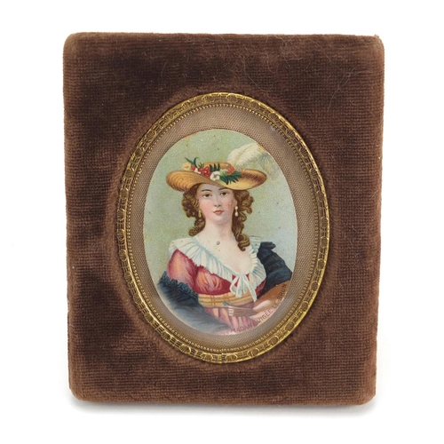 1547 - Oval portrait miniature of Madame Vigee le Brun, mounted and framed, 6.5cm x 4.5cm