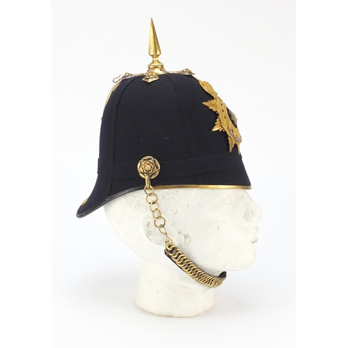 906 - Victorian British military East Surrey Regiment Officer's Home Service helmet with blue cloth body, ... 