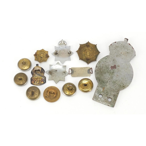 601 - Fire Brigade memorabilia including badges, buttons and a Auxiliary Fire Service car badge