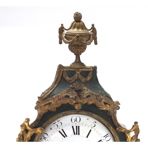 33 - Large 18th/19th century bracket clock with ornate gilt metal mounts and enamel dial, having Roman an... 