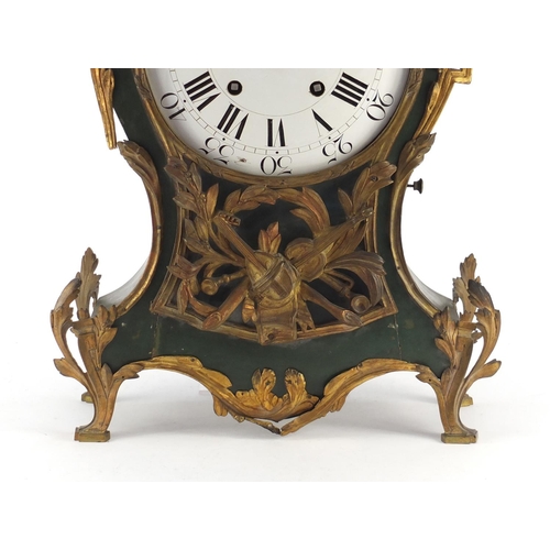 33 - Large 18th/19th century bracket clock with ornate gilt metal mounts and enamel dial, having Roman an... 