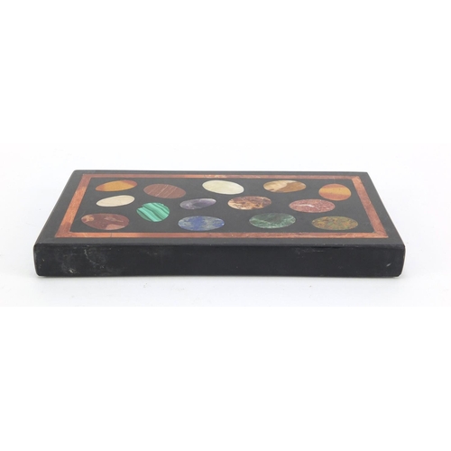 113 - Italian pietra dura desk paperweight, 2.5cm H x 20cm W x 11.5cm D