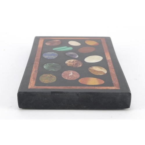 113 - Italian pietra dura desk paperweight, 2.5cm H x 20cm W x 11.5cm D