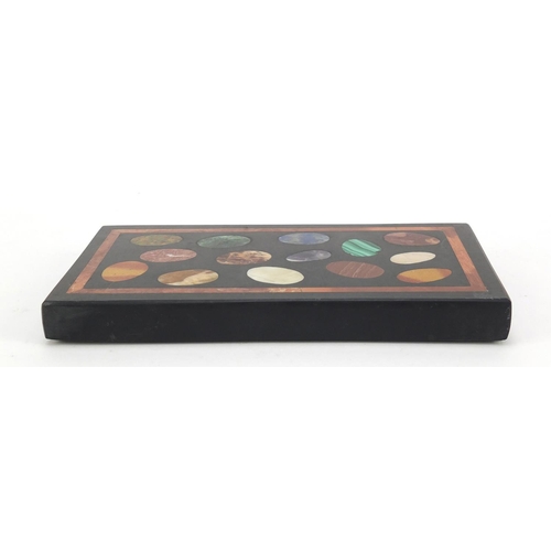 113 - Italian pietra dura desk paperweight, 2.5cm H x 20cm W x 11.5cm D