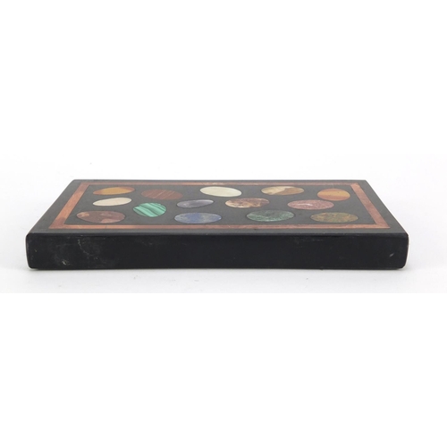 113 - Italian pietra dura desk paperweight, 2.5cm H x 20cm W x 11.5cm D