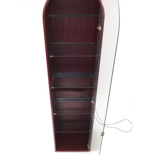 2179 - Mahogany dome top illuminated display cabinet, 182cm H x 44cm W 36cm D