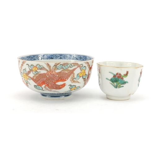 448 - Two Chinese porcelain bowls including one hand painted with a dragon and phoenix chasing a flaming p... 