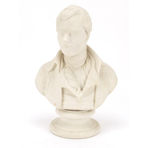 89 - 19th century parian bust of Robbie Burns after Edward William Wyon, 35.5cm high