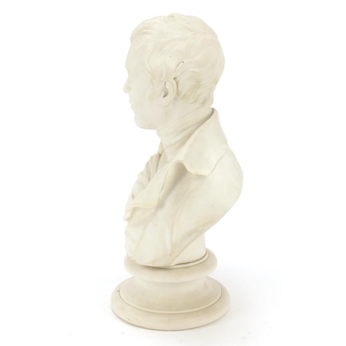 89 - 19th century parian bust of Robbie Burns after Edward William Wyon, 35.5cm high