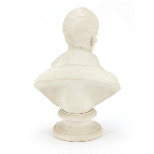 89 - 19th century parian bust of Robbie Burns after Edward William Wyon, 35.5cm high