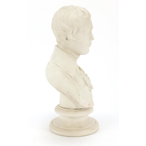 89 - 19th century parian bust of Robbie Burns after Edward William Wyon, 35.5cm high