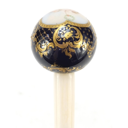 347 - 19th century segmented ivory ladies walking stick with Continental porcelain pommel in the style of ... 