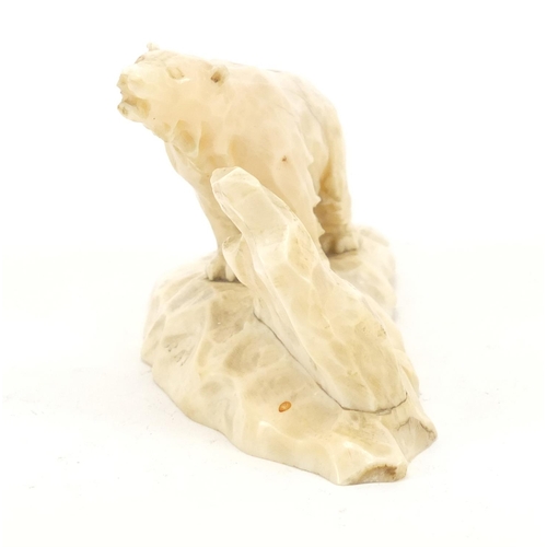 501 - Early 19th century marine ivory carving of a polar bear, 14cm wide