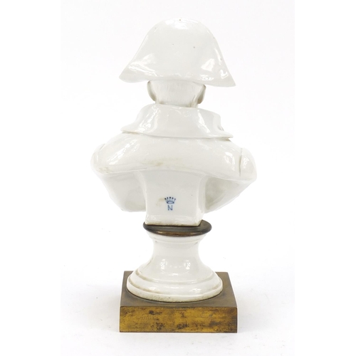 467 - 19th century Naples porcelain bust of Napoleon raised on a square gilt brass plinth base, 26.5cm hig... 