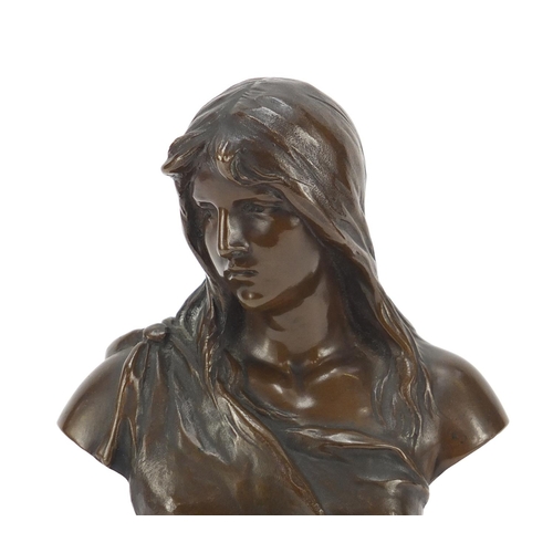 222 - Art Nouveau patinated bronze bust of a maiden by Hans Muller, 18.5cm high