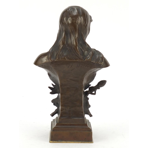 222 - Art Nouveau patinated bronze bust of a maiden by Hans Muller, 18.5cm high