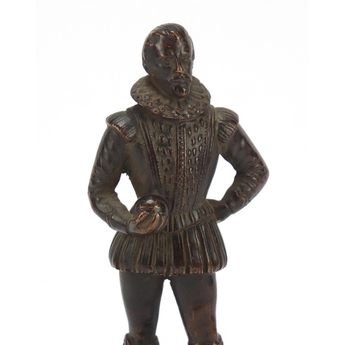 193 - Early 20th century patinated bronze bowling trophy in the form of Sir Francis Drake, presented to Mi... 